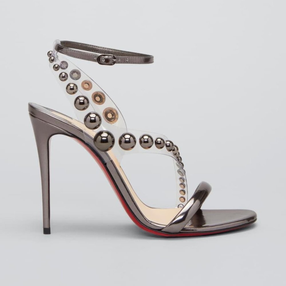 Christian Louboutin CORINETTA 100 Studded PVC Strap SandalS Heels Shoes $845 - Picture 1 of 14